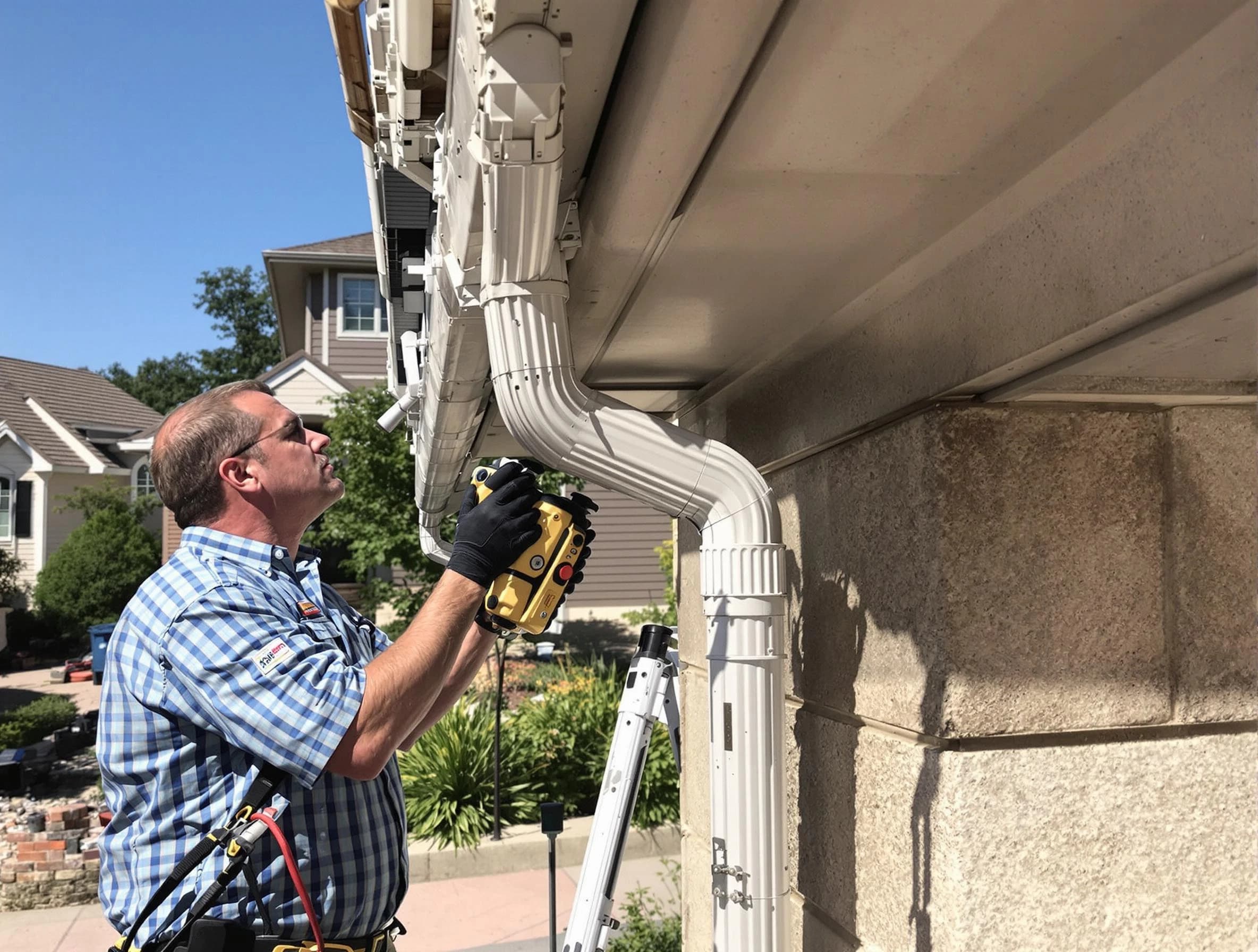 Close-up of a restored downspout system by Wickliffe Roofing Company in Wickliffe, OH