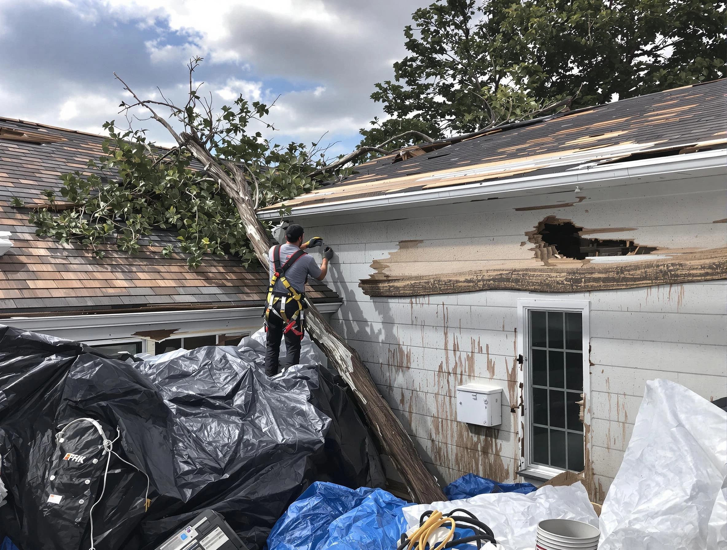 Wickliffe Roofing Company technicians handling urgent roof damage in Wickliffe, OH