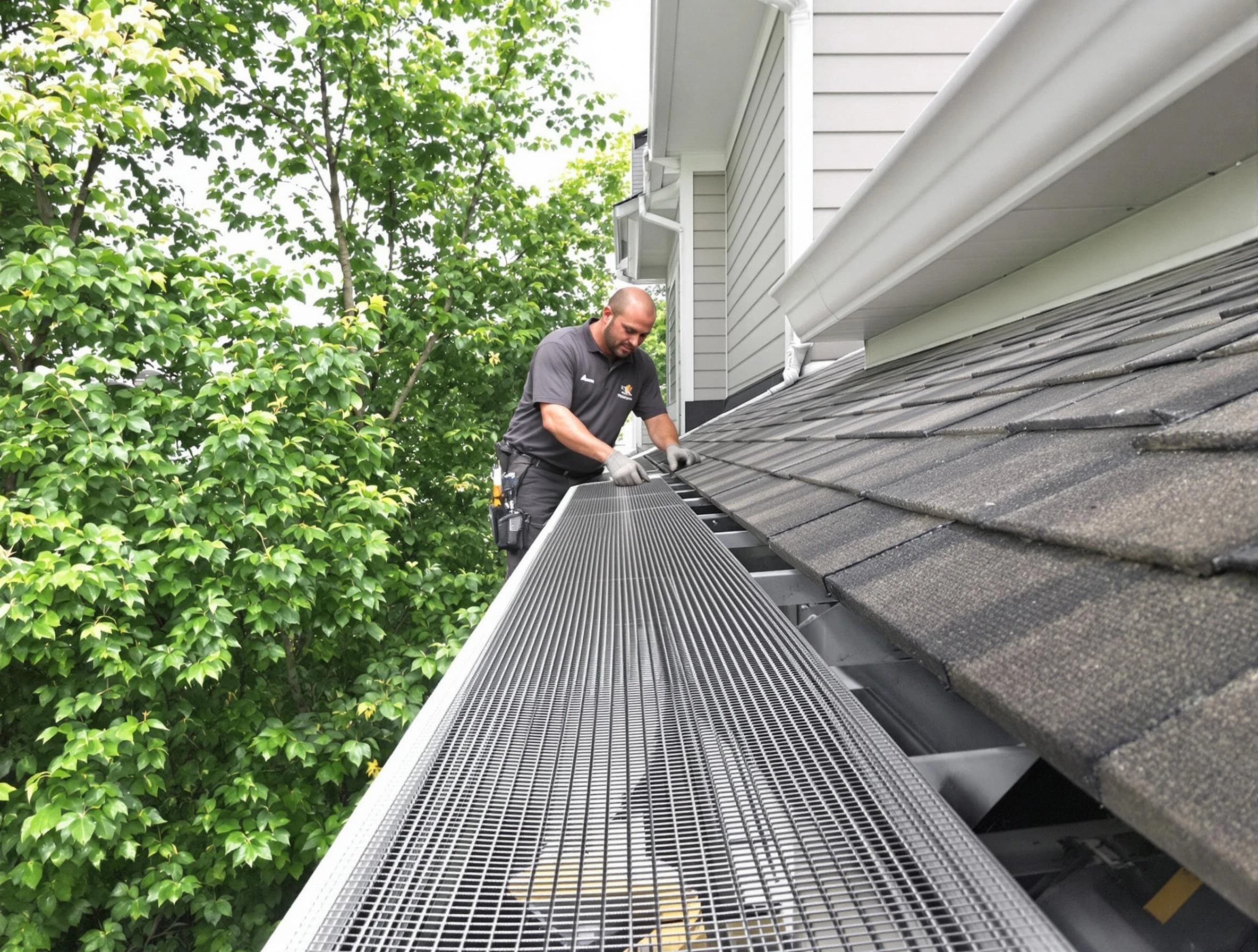 Close-up of gutter guards installed by Wickliffe Roofing Company in Wickliffe, OH