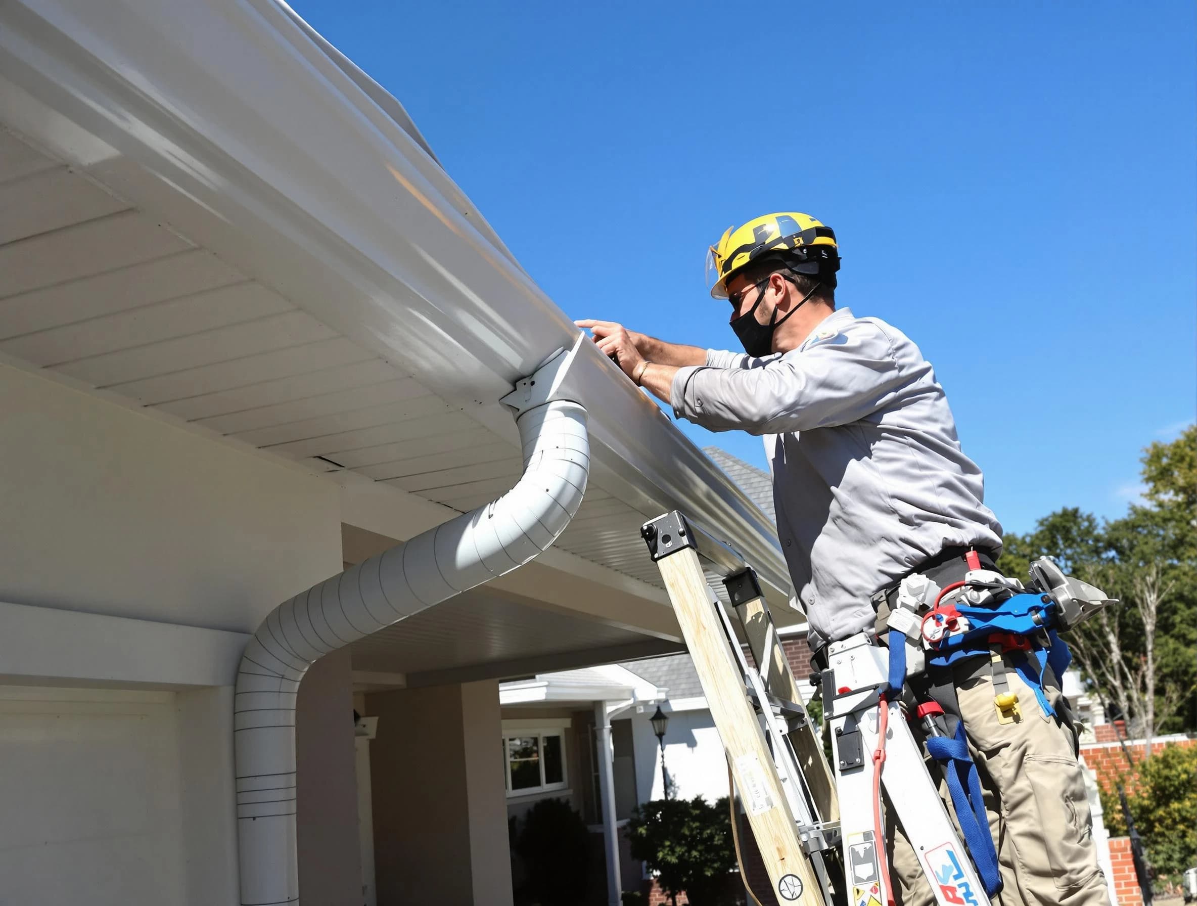 Close-up on a freshly sealed gutter joint by Wickliffe Roofing Company in Wickliffe, OH