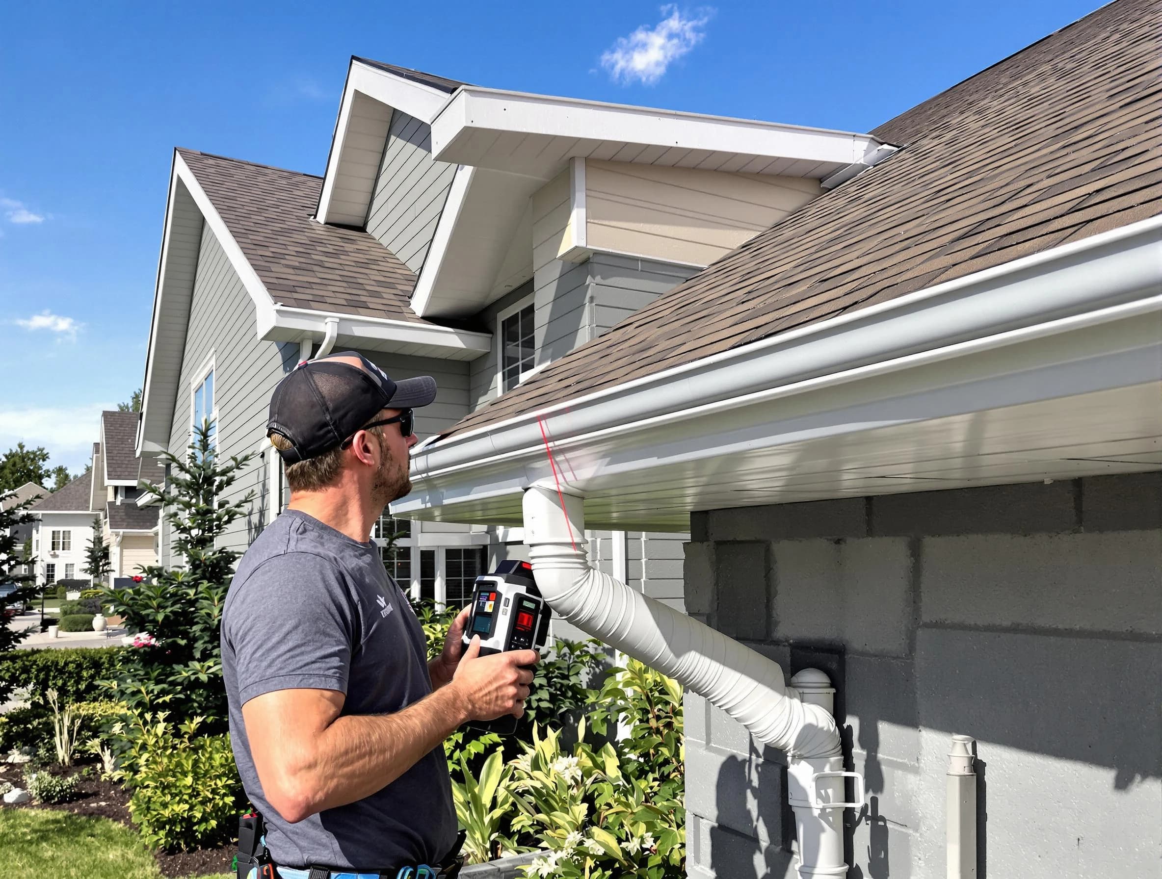 Wickliffe Roofing Company installing seamless gutters in Wickliffe, OH