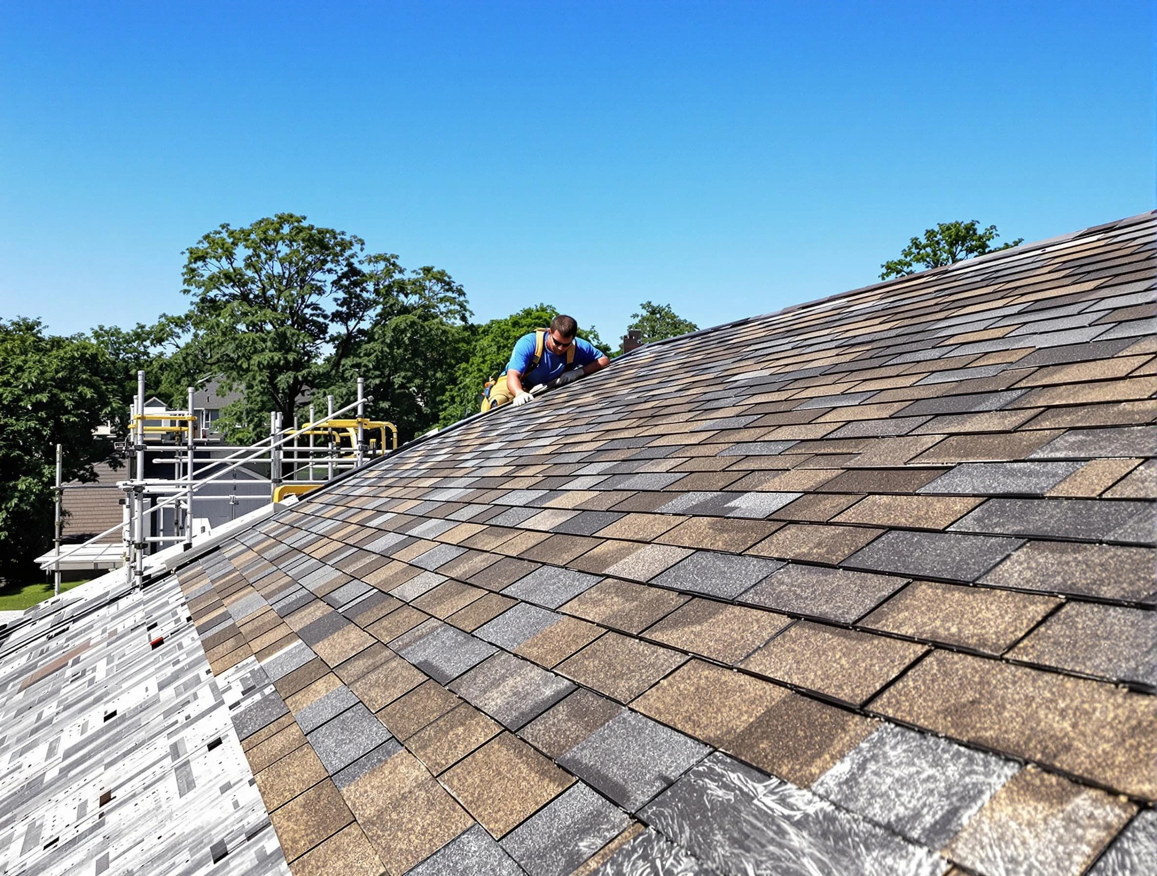 Close-up of new shingles installed by Wickliffe Roofing Company in Wickliffe, OH